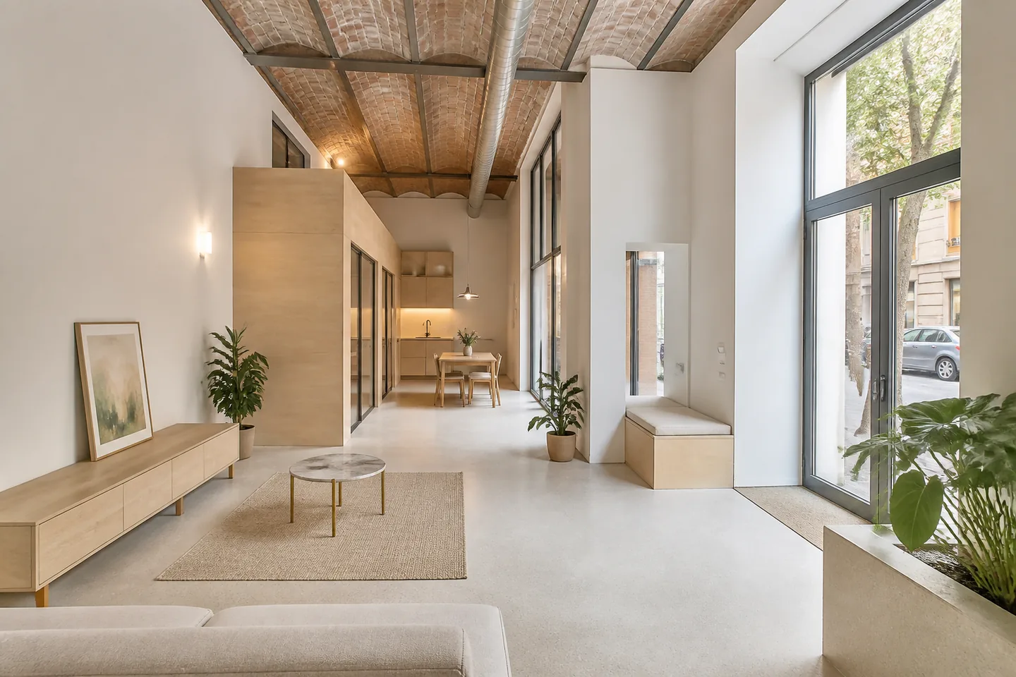 Interior representativo de un local transformado en vivienda