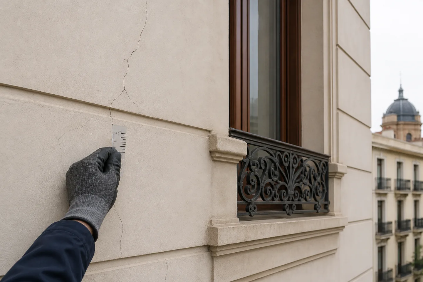 Inspección representativa de una grieta en fachada